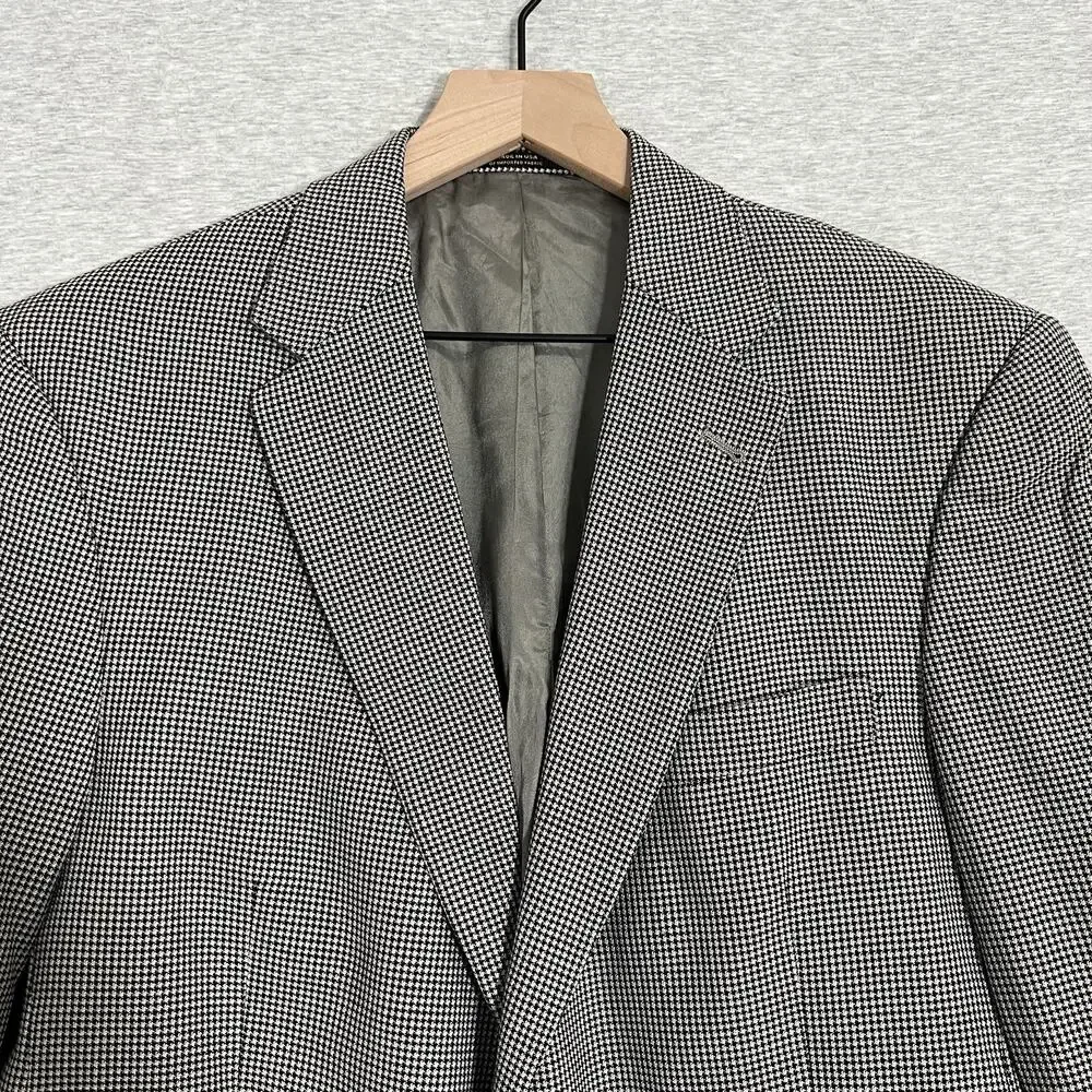 Vintage Hart Schaffner‎ Marx Houndstooth Sport Jacket Blazer Mens 42R USA Black